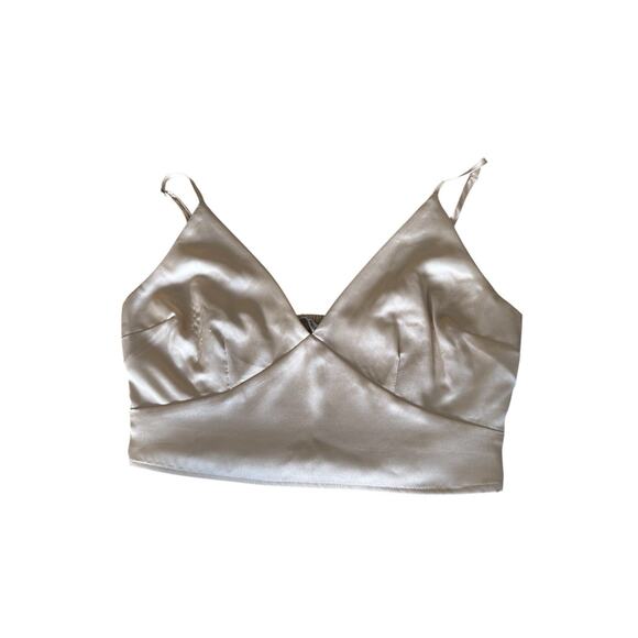 Abercrombie & Fitch Satin Crop Top Cream Beige Neutral Size S - Picture 3 of 8